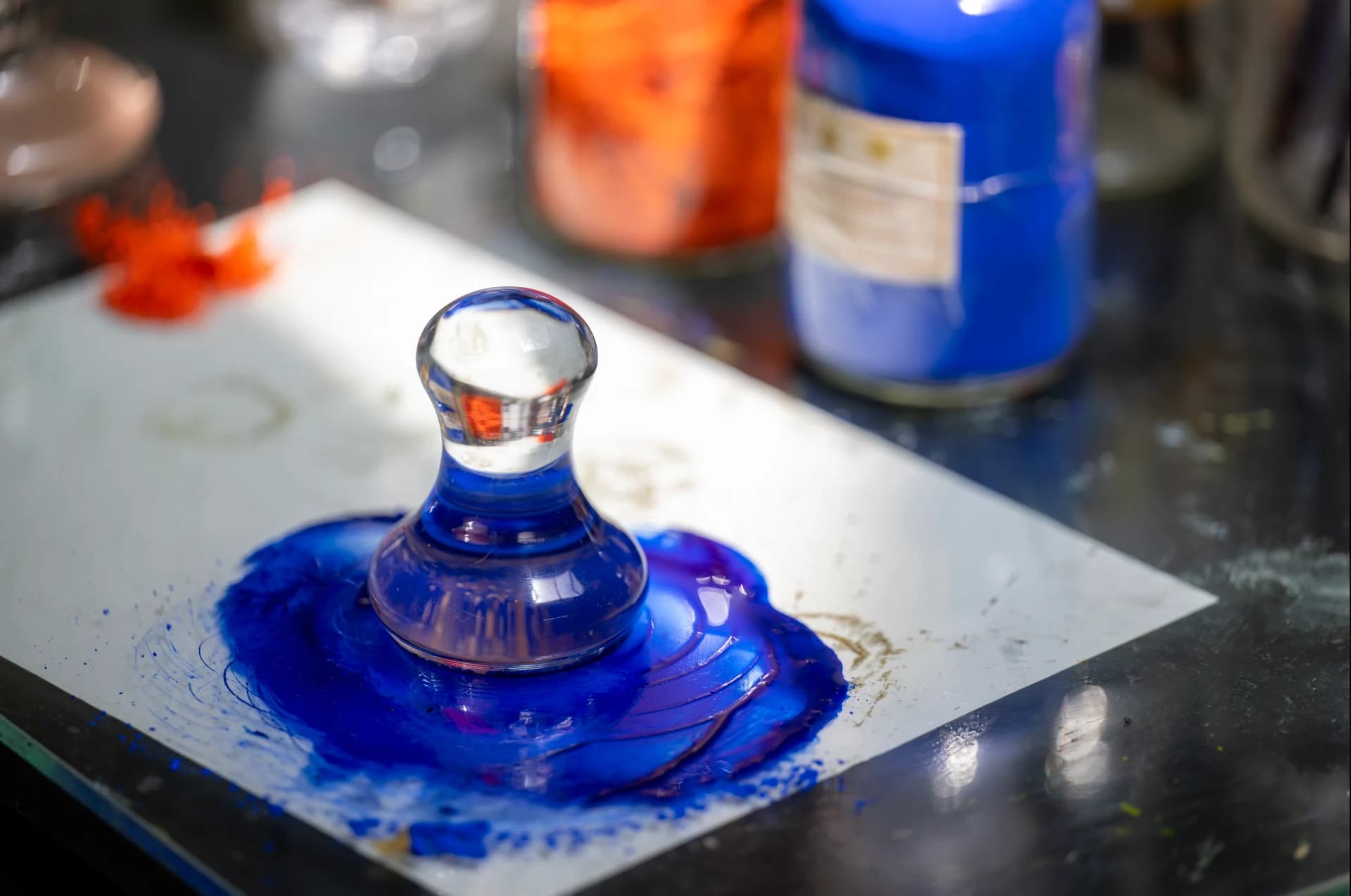Preparing blue pigment with a glass muller